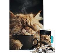 Rompecabezas de 1000 Piezas con Forma de Taza de café Persa y Gato Juguete Educativo y desafiante Un Regalo estupendo Divertido y con Mucho Humor para los Amantes de los Juegos (tamaño 38x52cm)