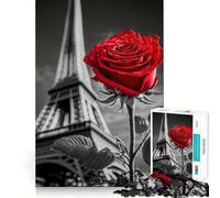 Rompecabezas de 1000 Piezas con Forma de Torre Eiffel y Rosa Roja para Adultos Fortalece la Memoria, Alivia el estrés cumpleaños (38x26cm)