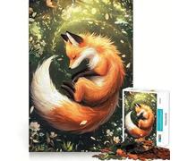 Rompecabezas de 1000 Piezas con Forma de Zorro durmiendo Entre Flores para Adultos Juguete de lógica Pura Diversión Relajante Corte preciso Regalo increíble 50x75cm