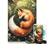 Rompecabezas de 1000 Piezas con Forma de Zorro durmiendo Entre Flores para Adultos Juguete Inteligente, Divertido y silencioso Corte preciso 38x26cm