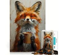 Rompecabezas de 1000 Piezas con Forma de Zorro Sonriente con café para Adolescentes Juguete para desarrollar la lógica, Ligero y Relajante Corte preciso Regalo clásico 50x75cm