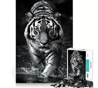 Rompecabezas de 1000 Piezas con Foto de Tigre en el Agua en Blanco y Negro para Adultos Juguete de lógica Resistente para Jugar en Grupo Bordes Transparentes 50x75cm
