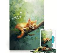 Rompecabezas de 1000 Piezas con Gatito durmiendo en un árbol para Adolescentes Mejora la Memoria, estimula el Juego Relajante, Bordes limpios, artículo de Santa Claus 50x75cm