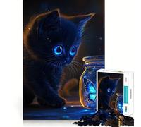 Rompecabezas de 1000 Piezas con Gatito Negro y Mariposa Brillante,articulaciones afiladas,Juguete de construcción Que fomenta la concentración,Juego Tranquilo,diversión para cumpleaños 50x75cm