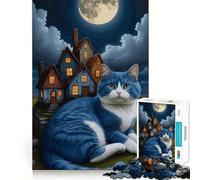 Rompecabezas de 1000 Piezas con Gato Azul y Casas caprichosas,Bordes Finos,Ideal para Manualidades,desarrollar la Creatividad,Jugar y divertirse,o como Regalo de cumpleaños 38x26cm