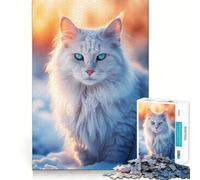 Rompecabezas de 1000 Piezas con Gato Blanco de Ojos Azules y Bordes sin Costuras,Juego Divertido para ejercitar la Mente,Entretenimiento para el Tiempo Libre,Regalo artístico de Navidad 50x75cm