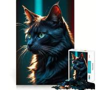 Rompecabezas de 1000 Piezas con Gato Negro y Ojos Color Esmeralda Juego de lógica con articulaciones afiladas Un Juego Pasar un rato Agradable Regalo Ideal para Navidad (38x52cm)