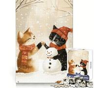 Rompecabezas de 1000 Piezas con Gatos construyendo un muñeco de Nieve para Adolescentes Ideal para Entrenar la Memoria,divertirse en Paz (38x52cm)