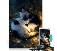 Rompecabezas de 1000 Piezas con Gatos durmiendo rodeados de Estrellas para Adultos Juguete de lógica Afilada para el hogar y el Ocio Regalo sincero 38x52cm