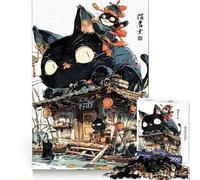 Rompecabezas de 1000 Piezas con Gatos en una casa Flotante al Estilo japonés para Adolescentes Ideal para Fortalecer la Memoria,aliviar el estrés y divertirse Bordes limpios (50x75cm)