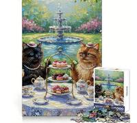 Rompecabezas de 1000 Piezas con Gatos Tomando el té en el jardín para Adolescentes Ideal para Relajarse,concentrarse y aliviar el estrés Un Regalo Divertido Cualquier ocasión (38x26cm)
