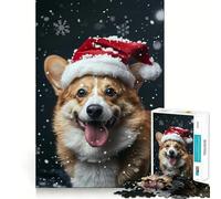 Rompecabezas de 1000 Piezas con Gorro de Papá Noel de Pembroke Welsh Corgi Ideal para Adultos Regalos para Mejorar la Memoria para el Tiempo Libre con Corte preciso para decoración de Pared (38x26cm)