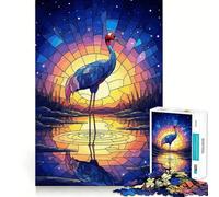 Rompecabezas de 1000 Piezas con grulla de vitral al Atardecer para Adultos Juguete Intelectual para Relajarse y divertirse Pieza de Arte 38x52cm