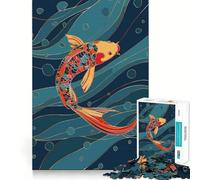 Rompecabezas de 1000 Piezas con Hermoso diseño de Carpas koi flotantes Juego de Bordes Desarrolla la Mente Juego Lento Divertido Regalo de cumpleaños para el Desarrollo Mental (38x26cm)