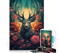 Rompecabezas de 1000 Piezas con Hermosos Ciervos psicodélicos,Piezas de Ajuste preciso,Juego cognitivo,Regalo,Momento Acogedor y Divertido,Escena navideña,Arte (38x52cm)