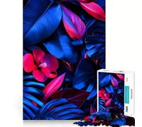Rompecabezas de 1000 Piezas con Hojas y Flores Tropicales en Azul y Rosa Juguete artístico de Ajuste desafiar la Mente Juego Divertido para el Tiempo Libre Regalo Ideal para cumpleaños