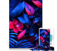 Rompecabezas de 1000 Piezas con Hojas y Flores Tropicales en Azul y Rosa Juguete de Arte Que desafía la Mente Juego Divertido para el Tiempo Libre Regalo Ideal para cumpleaños (38x26cm)