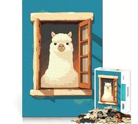 Rompecabezas de 1000 Piezas con ilustración de Alpaca en una Ventana para Adultos Diversión,Corte láser Actividad Relajante para Grupos en Interiores (50x75cm)