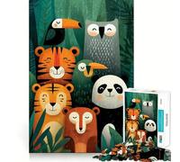 Rompecabezas de 1000 Piezas con ilustración de Animales de Dibujos Animados en la Jungla Diseño de Corte preciso Juego de ingenio Regalo Ideal para Relajarse y Disfrutar en cumpleaños (38x26cm)