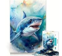 Rompecabezas de 1000 Piezas con ilustración de Baby Shark en Acuarela Juguete para Adultos Que desafía la Mente Corte preciso alineación Actividad Divertida para Toda la Familia (38x52cm)