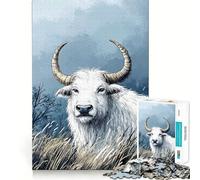 Rompecabezas de 1000 Piezas con ilustración de búfalo Blanco Juguete de construcción Focus Building Ensamblaje Firme y Seguro Juguete de Entretenimiento para Interiores (38x52cm)