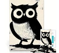 Rompecabezas de 1000 Piezas con ilustración de búho en Blanco y Negro,Corte sin Costuras,Juego Mental,Regalo,Juego Casual,decoración navideña para el hogar (38x26cm)