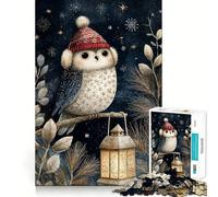 Rompecabezas de 1000 Piezas con ilustración de búho Invernal con Linterna Juego cognitivo Divertido Troquelado de Alta precisión aliviar el estrés (38x52cm)
