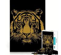 Rompecabezas de 1000 Piezas con ilustración de Cabeza de Tigre sobre Fondo Negro para Adolescentes Juguete de razonamiento y Habilidad Tranquilo y silencioso Corte Exacto Sorpresa navideña 38x52cm