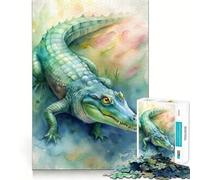Rompecabezas de 1000 Piezas con ilustración de cocodrilo en Acuarela para Adultos Divertido Juego de Memoria con componentes Resistentes y de Corte Limpio aliviar el estrés (38x26cm)