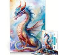 Rompecabezas de 1000 Piezas con ilustración de dragón en Acuarela Juguete Creativo para desarrollar Habilidades Cierre Seguro sin Piezas Sueltas Actividad para Compartir en Familia (38x26cm)