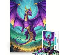 Rompecabezas de 1000 Piezas con ilustración de dragón Morado y Caballeros para Adolescentes Juguete de lógica Clara, Ligero y Relajante Corte Perfecto Regalo conmovedor (50x75cm)