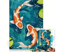 Rompecabezas de 1000 Piezas con ilustración de Estanque de Peces koi en Acuarela Juego cognitivo Divertido Troquelado de Alta precisión aliviar el estrés (38x52cm)