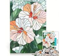 Rompecabezas de 1000 Piezas con ilustración de Flores de Hibisco Estilo vidriera Juguete para armar desafío difícil con Piezas de Formas aleatorias Que encajan Perfectamente 50x75cm