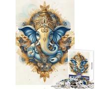 Rompecabezas de 1000 Piezas con ilustración de Ganesha en Azul y Dorado Juguete Educativo Gran Regalo para Juegos Familiares Incluye póster a Juego y Hoja de Trivia Tamaño 50x75cm