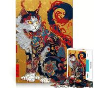 Rompecabezas de 1000 Piezas con ilustración de Gato japonés ornamentado para Adultos Juguete Inteligente para el hogar Decoración de Pared con Corte preciso (50x75cm)