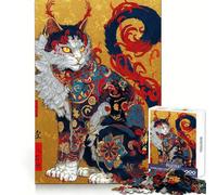 Rompecabezas de 1000 Piezas con ilustración de Gato japonés ornamentado para Adultos Juguete Inteligente para el hogar Decoración de Pared con Corte preciso (50x75cm)