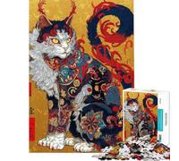 Rompecabezas de 1000 Piezas con ilustración de Gato japonés ornamentado para Juegos educativos Juguetes adictivos para Cultivar la Paciencia Excelentes Regalos y Juguetes para cumpleaños (75x50cm)
