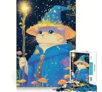 Rompecabezas de 1000 Piezas con ilustración de Gato Mago para Adultos Ejercicio Mental Corte de precisión Bordes Lisos Actividad Relajante para Grupos en Interiores (50x75cm)