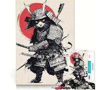 Rompecabezas de 1000 Piezas con ilustración de Guerrero Gato samurái para Adolescentes Mejora la Memoria, Calma y evasión Patrón de ensamblaje Sorpresa cálida (38x26cm)