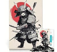 Rompecabezas de 1000 Piezas con ilustración de Guerrero Gato samurái para Adultos Ideal para Mejorar la Memoria, calmar la Mente y Crear un diseño Creativo (50x75cm)