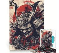 Rompecabezas de 1000 Piezas con ilustración de Guerrero samurái y Sol Rojo para Adolescentes, Wise Think Toy Gentle Leisure Tight Cut Santa Wish List (38x26cm)