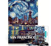 Rompecabezas de 1000 Piezas con ilustración de la Noche Estrellada de San Francisco para Adolescentes Juguete para ejercitar la Mente, Arte Relajante para armar, (38x26cm)