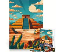 Rompecabezas de 1000 Piezas con ilustración de la pirámide Azteca de Teotihuacán para adolescentesPiensa Que el Tiempo de Entrenamiento está Bien empleadoBordes definidosRegalo Festivo (38x26cm)