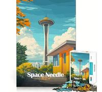 Rompecabezas de 1000 Piezas con ilustración de la Space Needle para Adolescentes Ideal para Mejorar la Memoria, Relajarse y divertirse Diseño artístico con Corte nítido (38x26cm)