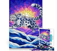 Rompecabezas de 1000 Piezas con ilustración de Leopardo de Las Nieves en vidriera para Adolescentes Juego de lógica Tiempo de Juego Colección de Piezas de Arte de Corte preciso (38x26cm)