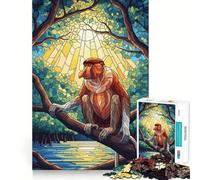 Rompecabezas de 1000 Piezas con ilustración de Mono narigudo en vidriera para Adolescentes Juguete de lógica Pura Decoración de Pared Tranquila, Limpia y con Corte Limpio 50x75cm