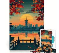 Rompecabezas de 1000 Piezas con ilustración de Paisaje de Pagoda Japonesa al Atardecer de Corte preciso Juguete para desarrollar la Capacidad cognitiva Diversión para el Tiempo Libre Regalo Tranquilo