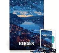 Rompecabezas de 1000 Piezas con ilustración de Paisaje Nocturno de Bergen,Noruega Juego de concentración Mental,Juego para Momentos de Tranquilidad,Regalo de cumpleaños (38x52cm)