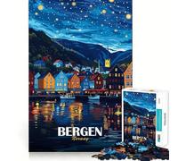 Rompecabezas de 1000 Piezas con ilustración de Paisaje Nocturno de Bergen,Noruega Juego de precisión para desarrollar Habilidades cognitivas Juguete para el Tiempo Libre Regalo Divertido de Navidad