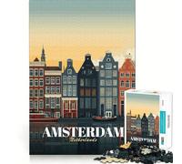Rompecabezas de 1000 Piezas con ilustración de Paisaje Urbano de Ámsterdam,Países Bajos,Corte Suave,Juego Mental,Regalo,Tiempo de Juego Relajante,Pieza de Arte navideña (38x26cm)